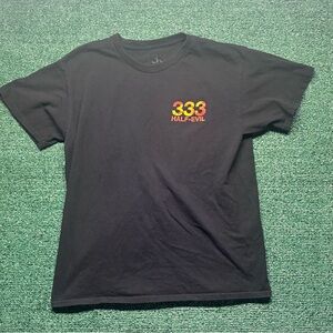 Black T-Shirt with Orange and Red Graphic
